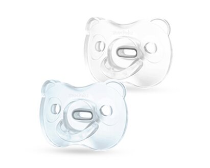 Medela SOFT SILICONE dummy with SensoPearls™, one blue and one transparent, 2x.