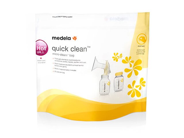 Die Vorderseite eines Medela Quick Clean™ Mikrowellenbeutels™.