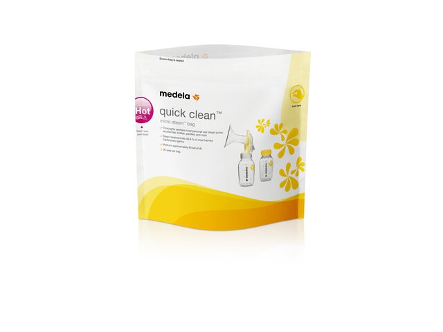 Die Vorderseite eines Medela Quick Clean™ Mikrowellenbeutels™.