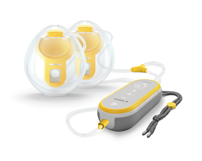 Medela Freestyle Hands-free-Pumpe, abgebildet mit Hands-free-Auffangschalen.